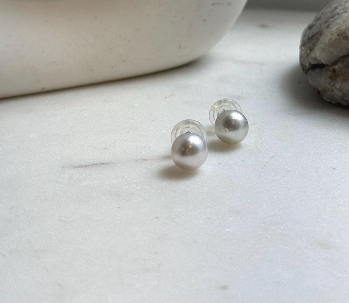 Elly’s 9.6mm Australian ocean white Pearls earrings studs: Extreme luster mirrored, s925 silver minimalist earrings.