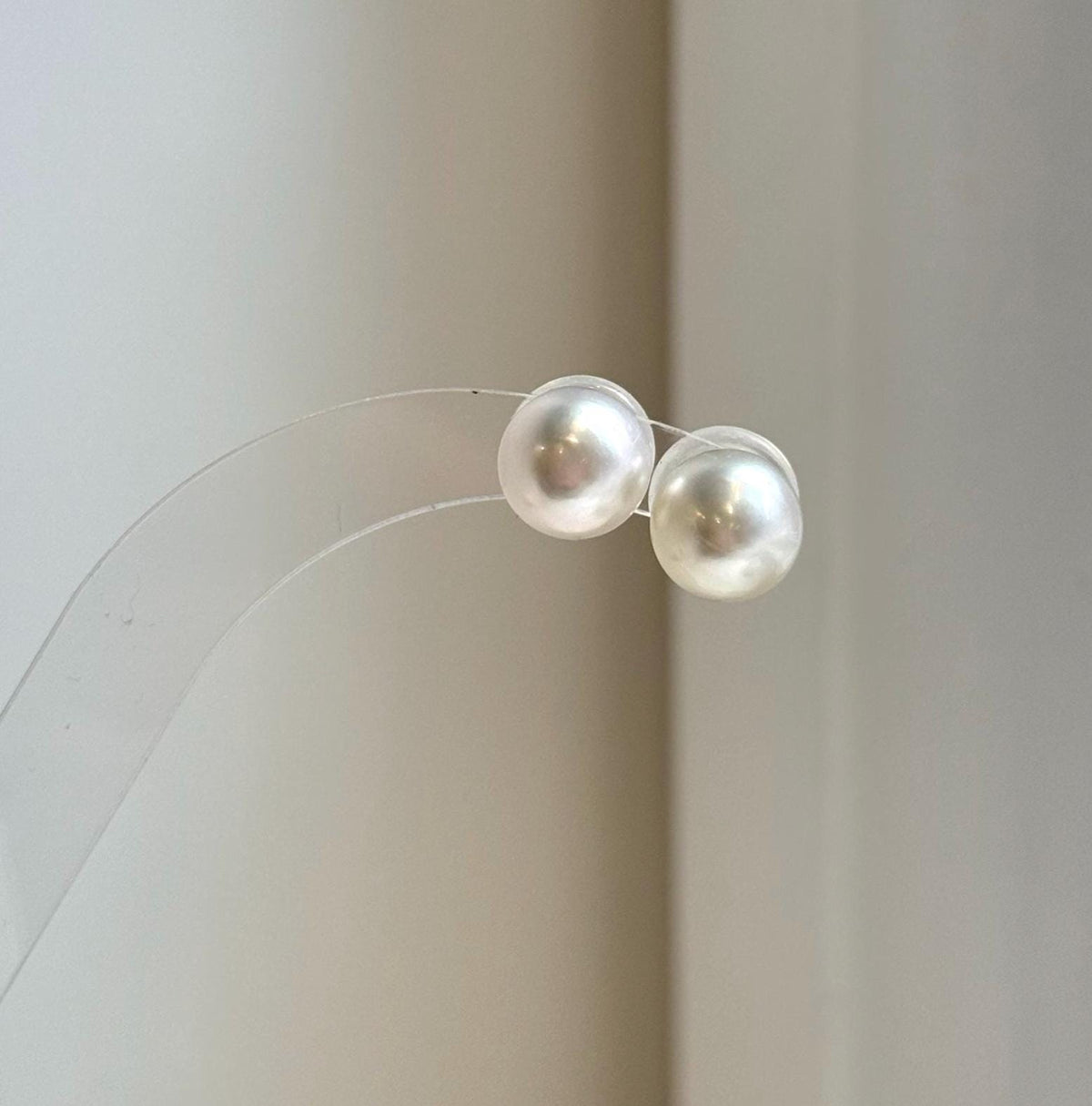 Elly’s 9.6mm Australian ocean white Pearls earrings studs: Extreme luster mirrored, s925 silver minimalist earrings.