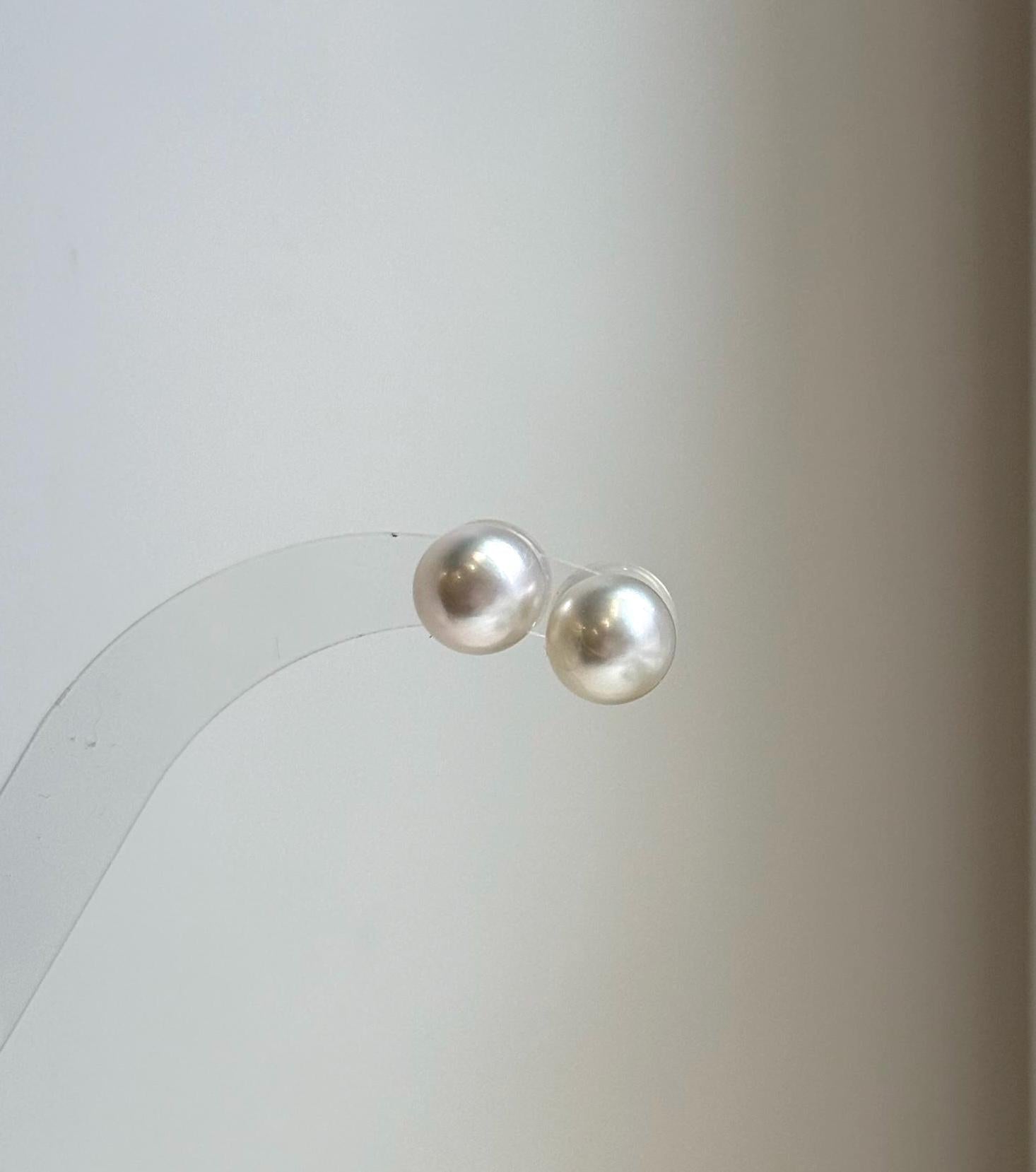 Elly’s 9.6mm Australian ocean white Pearls earrings studs: Extreme luster mirrored, s925 silver minimalist earrings.