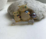 Elly’s Edison Pearl Owl Brooch pendant 2in1: Extreme luster mirrored, 10.2mm