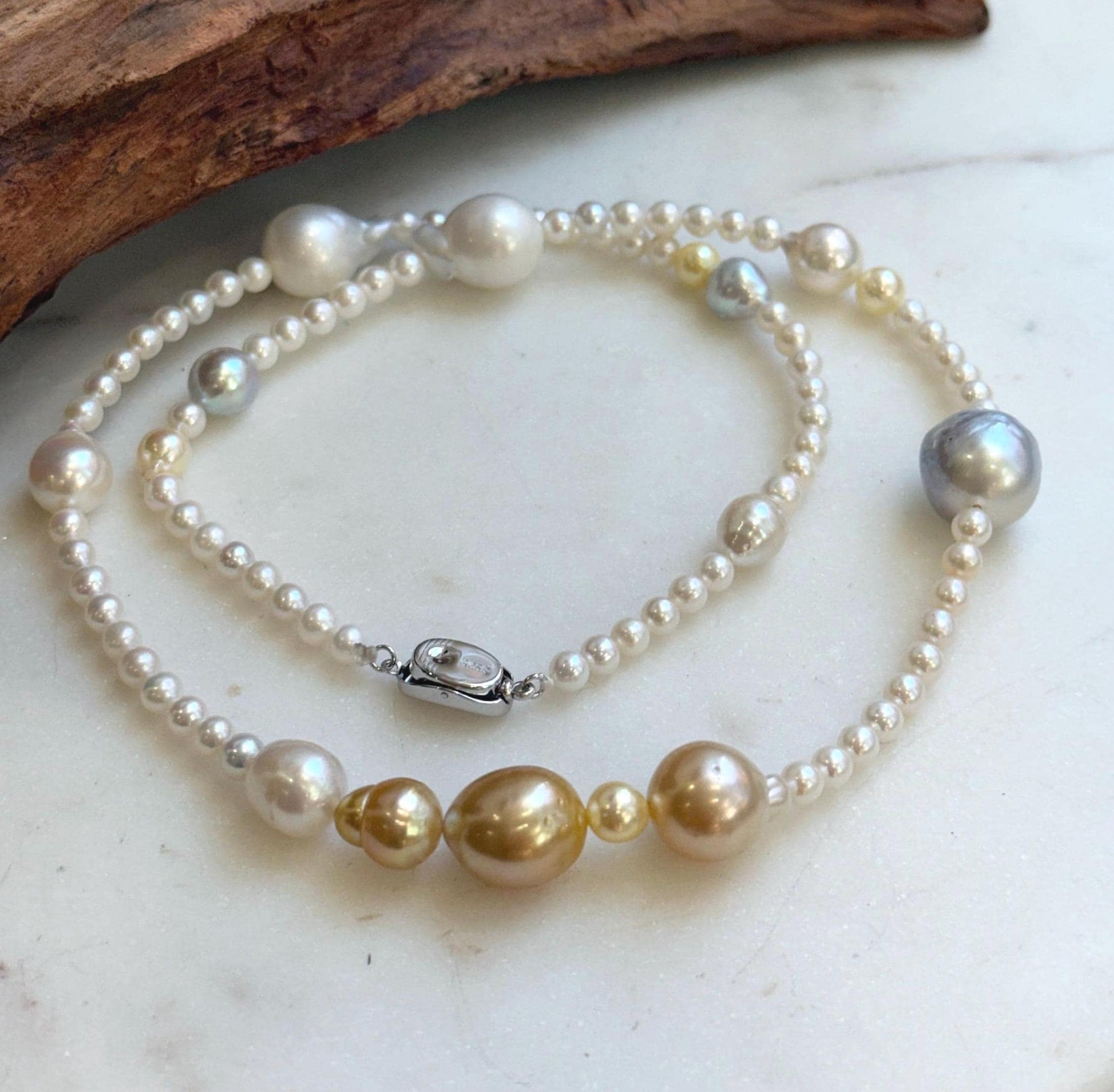 Elly’s Multicolor ocean white Freshwater pearls necklace:Extreme luster mirrored, 22.2”, S925 silver necklace strand.daily office multicolor ocean pearls necklace strand for her