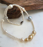 Elly’s Multicolor ocean white Freshwater pearls necklace:Extreme luster mirrored, 22.2”, S925 silver necklace strand.daily office multicolor ocean pearls necklace strand for her