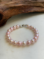 Elly’s Bracelet Pale pink Pearls: Extreme luster mirrored, 8.3-9.1mm, S925 silver clips Bracelet, different sizes. daily office pearl bracelet for her