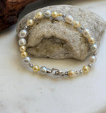 Elly’s Multicolor Ocean Pearls Bracelet: Extreme luster, Australian White Akoya ocean Pearls, 3.5-8.6, 8.3”, S925 silver bracelet.