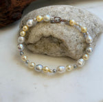 Elly’s Multicolor Ocean Pearls Bracelet: Extreme luster, Australian White Akoya ocean Pearls, 3.5-8.6, 8.3”, S925 silver bracelet.