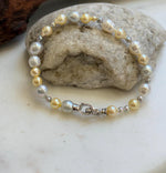Elly’s Multicolor Ocean Pearls Bracelet: Extreme luster, Australian White Akoya ocean Pearls, 3.5-8.6, 8.3”, S925 silver bracelet.