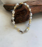 Elly’s Multicolor Ocean Pearls Bracelet: Extreme luster, Australian White Akoya ocean Pearls, 3.5-8.6, 8.3”, S925 silver bracelet.