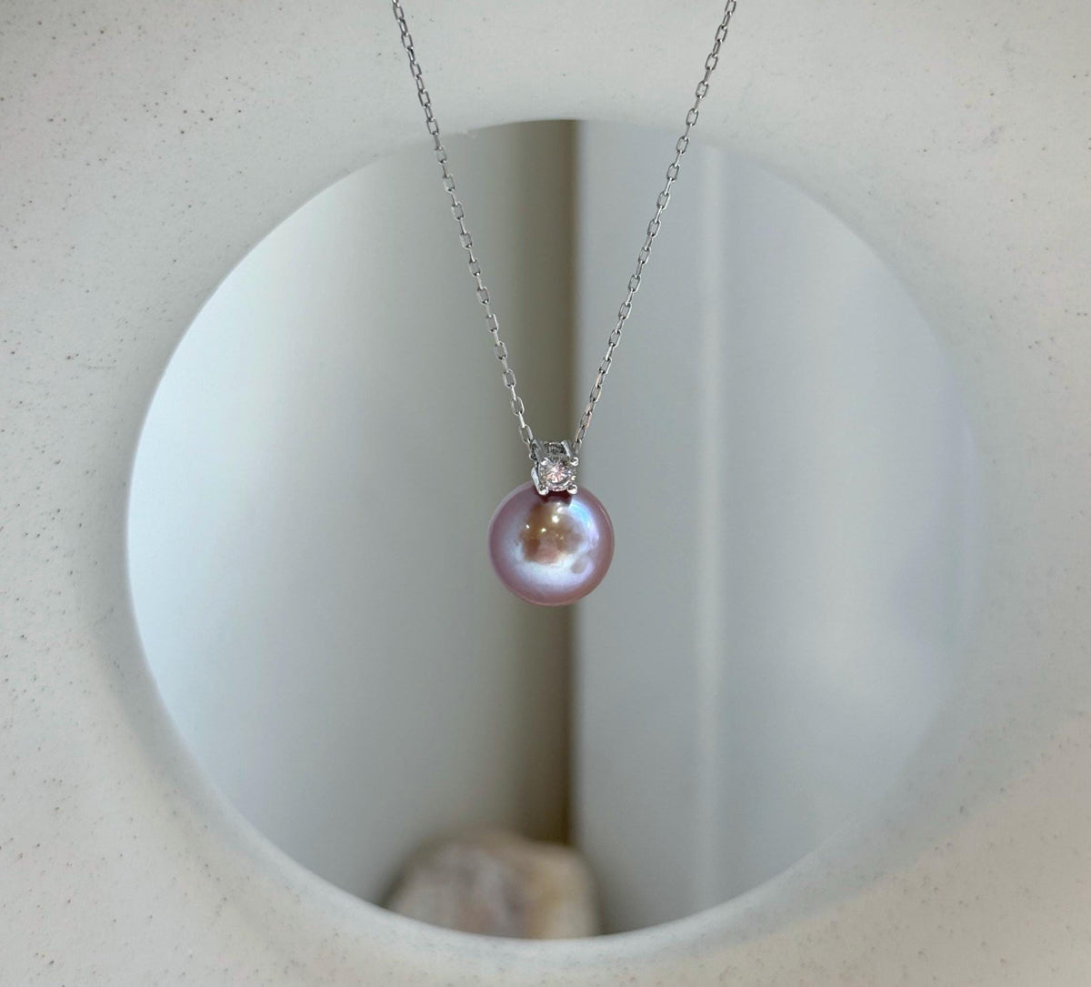 Elly’s 10.3mm Edison Rose Mauve Pearl Pendant: Extreme luster, 1.4cm high, s925 silver minimalist pendant necklace set. high quality rose pearl pendant for her