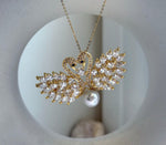 Elly’s 8.8mm Akoya ocean pearl Swan brooch pendant 2in1: Extreme luster mirrored, 5x3cm, high quality blue pearl brooch for her