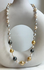 Elly’s Au750 18K gold 43pcs Multicolor ocean pearls necklace choker: Extreme luster mirrored, 17.6”, 18k gold necklace strand.