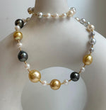 Elly’s Au750 18K gold 43pcs Multicolor ocean pearls necklace choker: Extreme luster mirrored, 17.6”, 18k gold necklace strand.