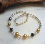 Elly’s Au750 18K gold 43pcs Multicolor ocean pearls necklace choker: Extreme luster mirrored, 17.6”, 18k gold necklace strand.