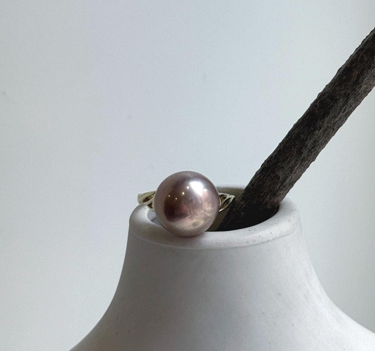 Elly’s 12.5mm Edison antique gold pearl ring: Extreme luster mirrored, S925 silver adjustable ring. daily office antique gold pearl ring for her birthday