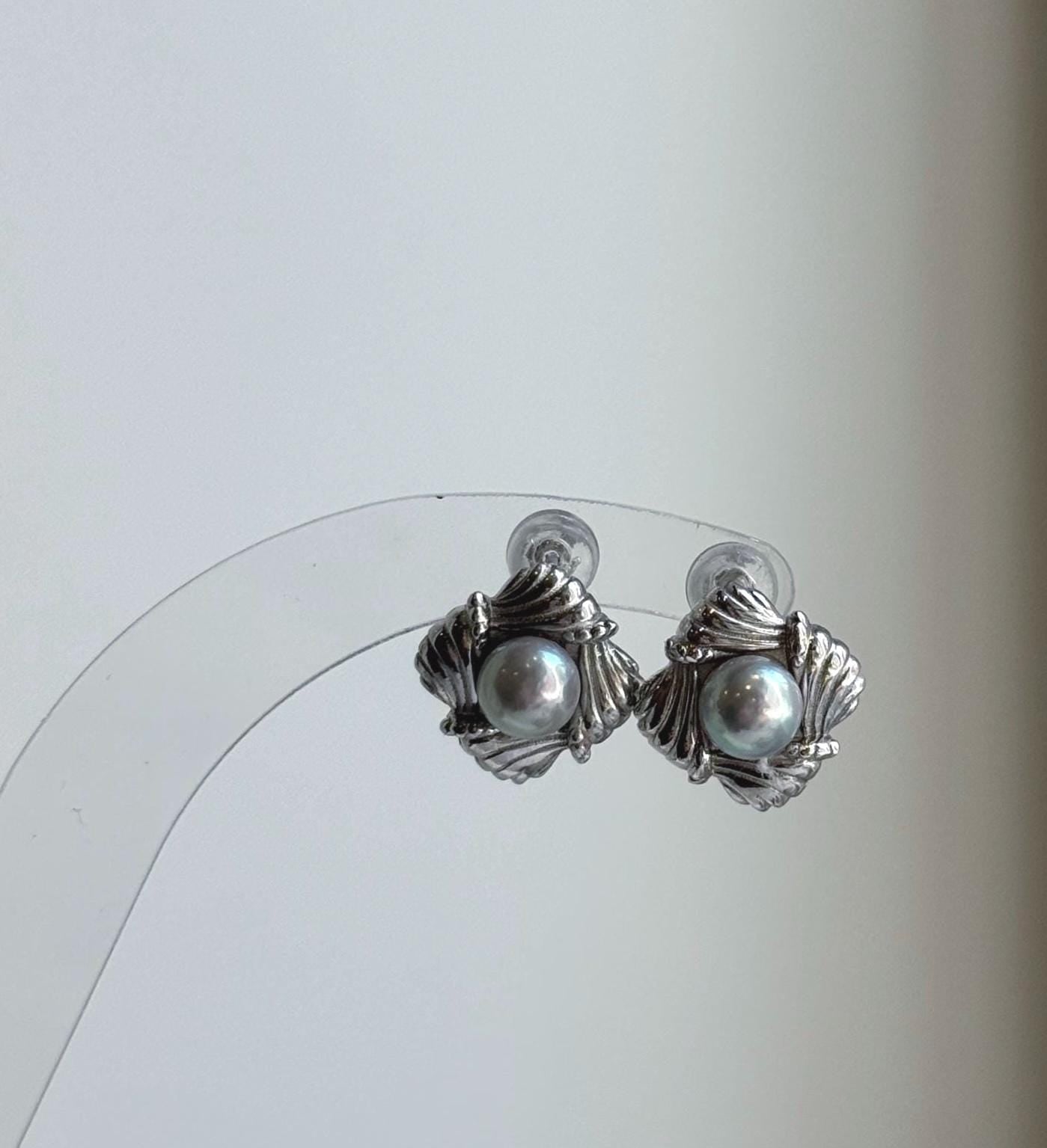 Elly’s 5.9mm Akoya ocean Natural Blue silver pearls earings: Extreme luster mirrored, s925 silver cool earrings studs.