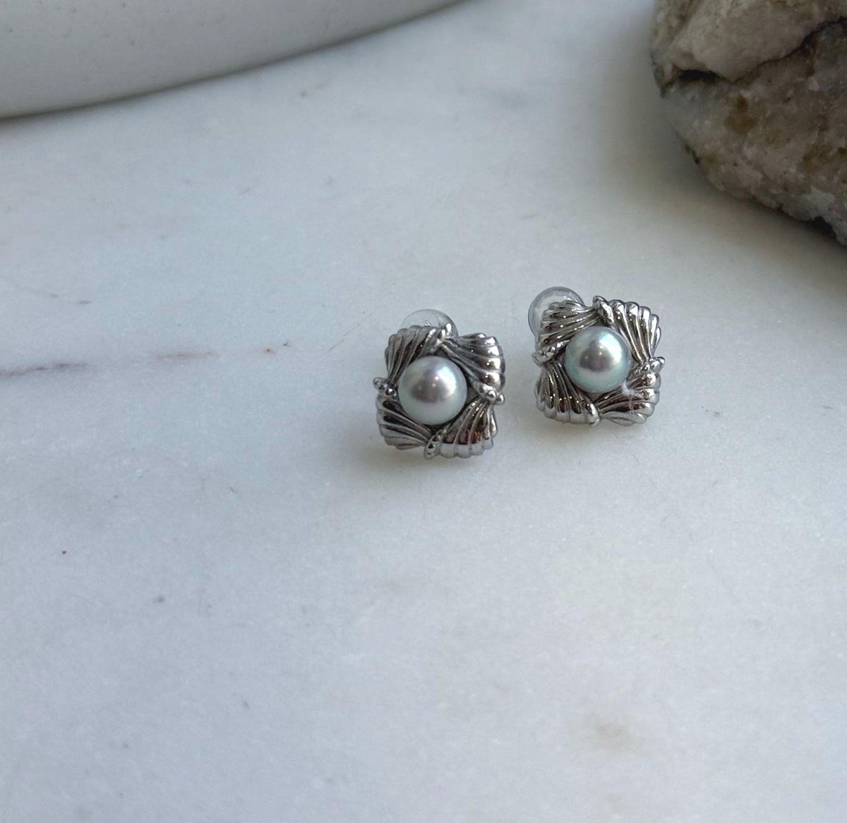 Elly’s 5.9mm Akoya ocean Natural Blue silver pearls earings: Extreme luster mirrored, s925 silver cool earrings studs.