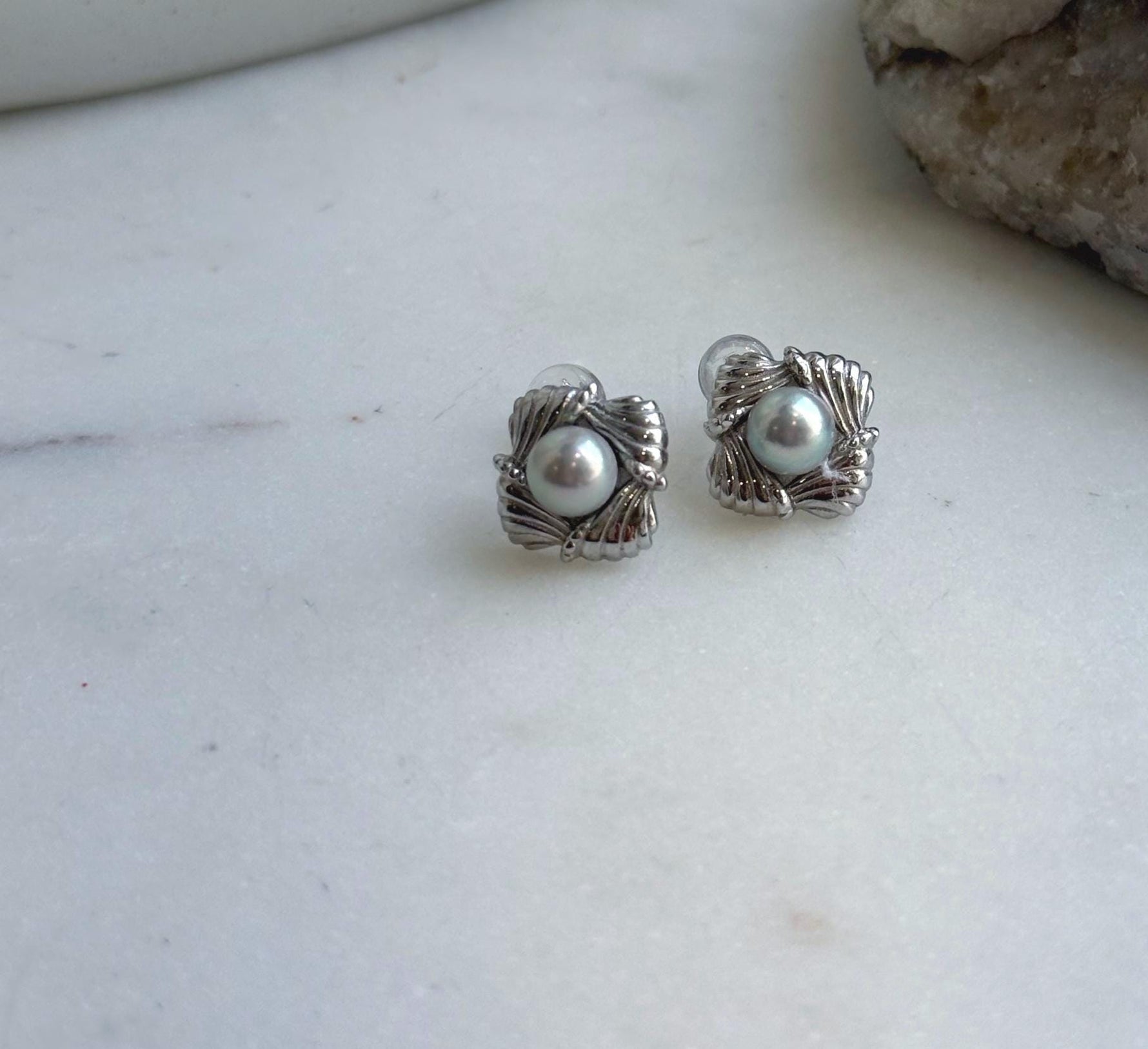 Elly’s 5.9mm Akoya ocean Natural Blue silver pearls earings: Extreme luster mirrored, s925 silver cool earrings studs.