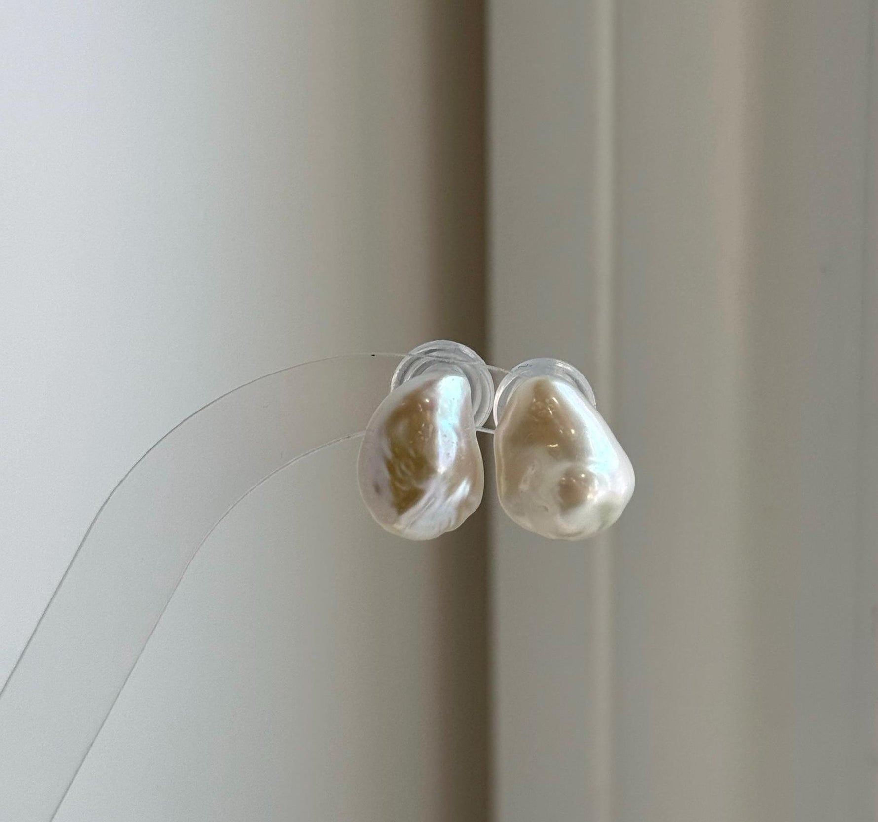 Elly’s 11.7x15.7mm Freshwater Keshi Pearls Earrings Studs: Extreme luster Mirrored, S925 silver minimalist earrings studs.