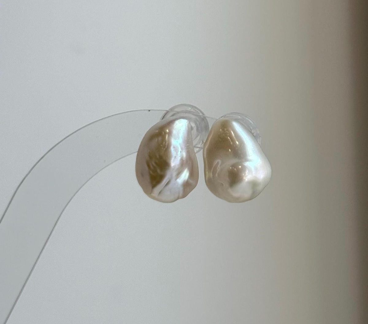 Elly’s 11.7x15.7mm Freshwater Keshi Pearls Earrings Studs: Extreme luster Mirrored, S925 silver minimalist earrings studs.