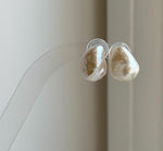 Elly’s 11.7x15.7mm Freshwater Keshi Pearls Earrings Studs: Extreme luster Mirrored, S925 silver minimalist earrings studs.