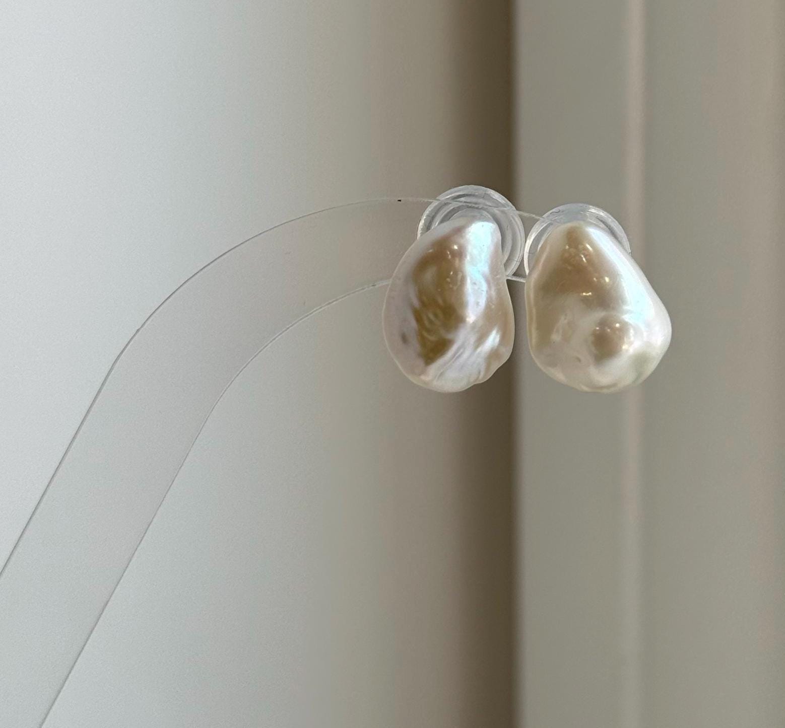 Elly’s 11.7x15.7mm Freshwater Keshi Pearls Earrings Studs: Extreme luster Mirrored, S925 silver minimalist earrings studs.