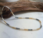 Elly’s 5.2-5.6mm  Freshwater White golden peacock pearls necklace: Extreme luster mirrored, 17.5”, s925 silver necklace strand.