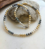Elly’s 5.2-5.6mm  Freshwater White golden peacock pearls necklace: Extreme luster mirrored, 17.5”, s925 silver necklace strand.