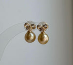 Elly’s 9.1mm South sea deep golden ocean Pearls Earrings: Extreme luster mirrored, 1.6cm high, S925 silver cool earrings.