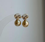 Elly’s 9.1mm South sea deep golden ocean Pearls Earrings: Extreme luster mirrored, 1.6cm high, S925 silver cool earrings.