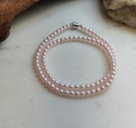Elly’s Pale Pink Pearls Necklace Strand: Extreme luster mirrored,4.6-5mm, 17.6”, S925 silver necklace.