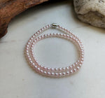 Elly’s Pale Pink Pearls Necklace Strand: Extreme luster mirrored,4.6-5mm, 17.6”, S925 silver necklace.