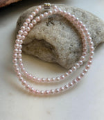 Elly’s Pale Pink Pearls Necklace Strand: Extreme luster mirrored,4.6-5mm, 17.6”, S925 silver necklace.