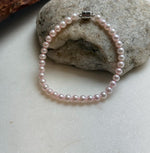 Elly’s Bracelet Pale pink Pearls: Extreme luster mirrored, 4.5-5mm, S925 silver clips Bracelet, different sizes.