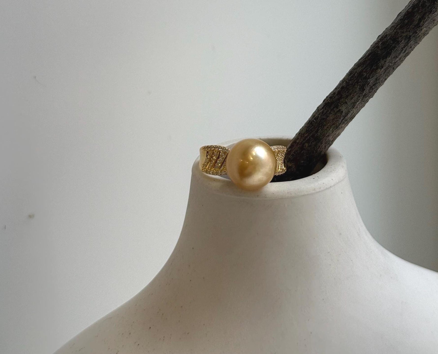 Elly’s 10.7mm South sea deep golden ocean pearl Ring: Extreme luster, S925 silver with gold plated adjustable minimalist Ring. high quality south sea golden pearl Ring for her birthday