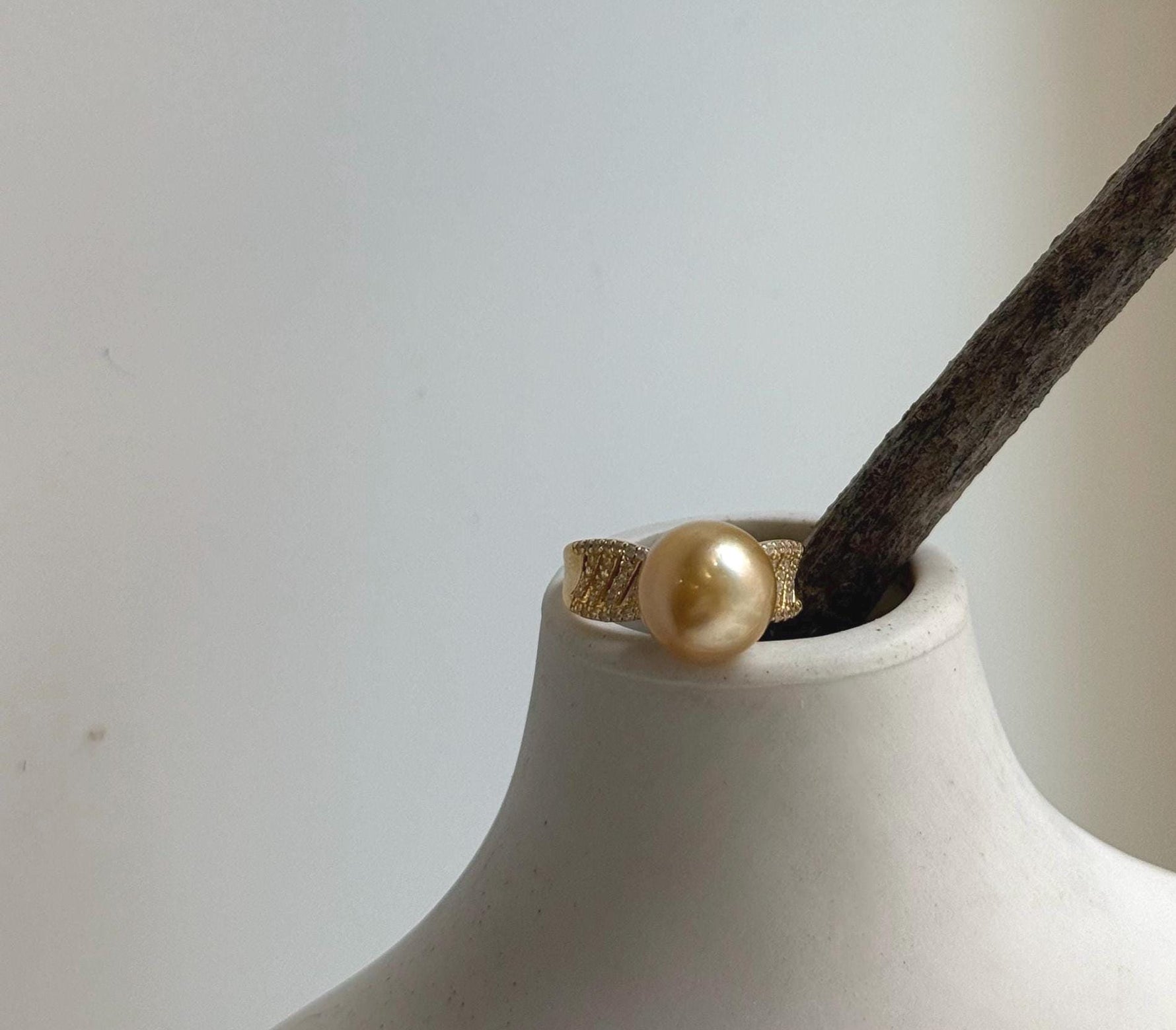 Elly’s 10.7mm South sea deep golden ocean pearl Ring: Extreme luster, S925 silver with gold plated adjustable minimalist Ring. high quality south sea golden pearl Ring for her holiday