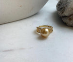 Elly’s 10.7mm South sea deep golden ocean pearl Ring: Extreme luster, S925 silver with gold plated adjustable minimalist Ring. high quality south sea golden pearl Ring for her