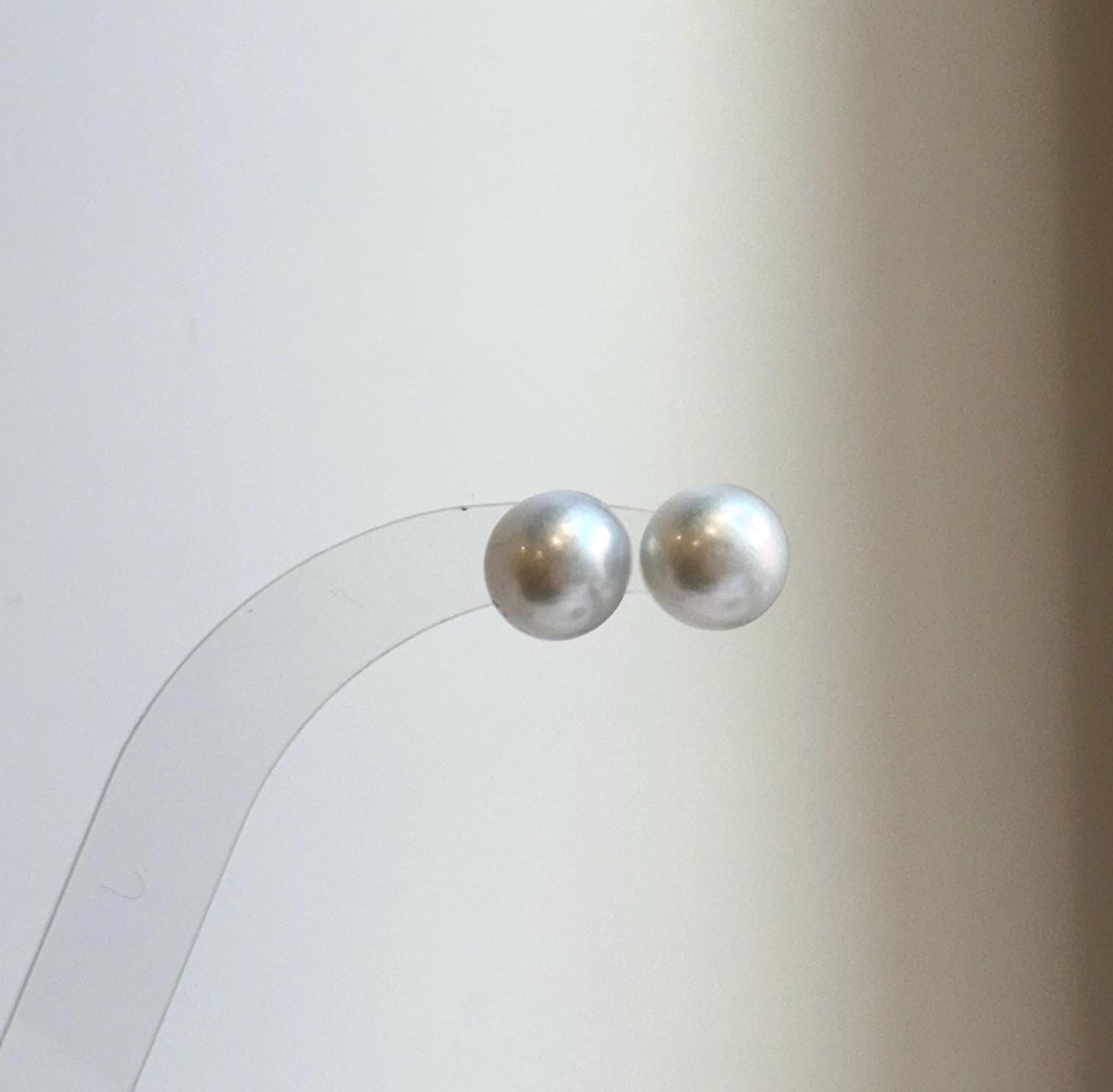 Elly’s 10.1mm White Blue Edison Pearls Earrings Studs: Extreme luster Mirrored, S925 silver minimalist earrings studs.