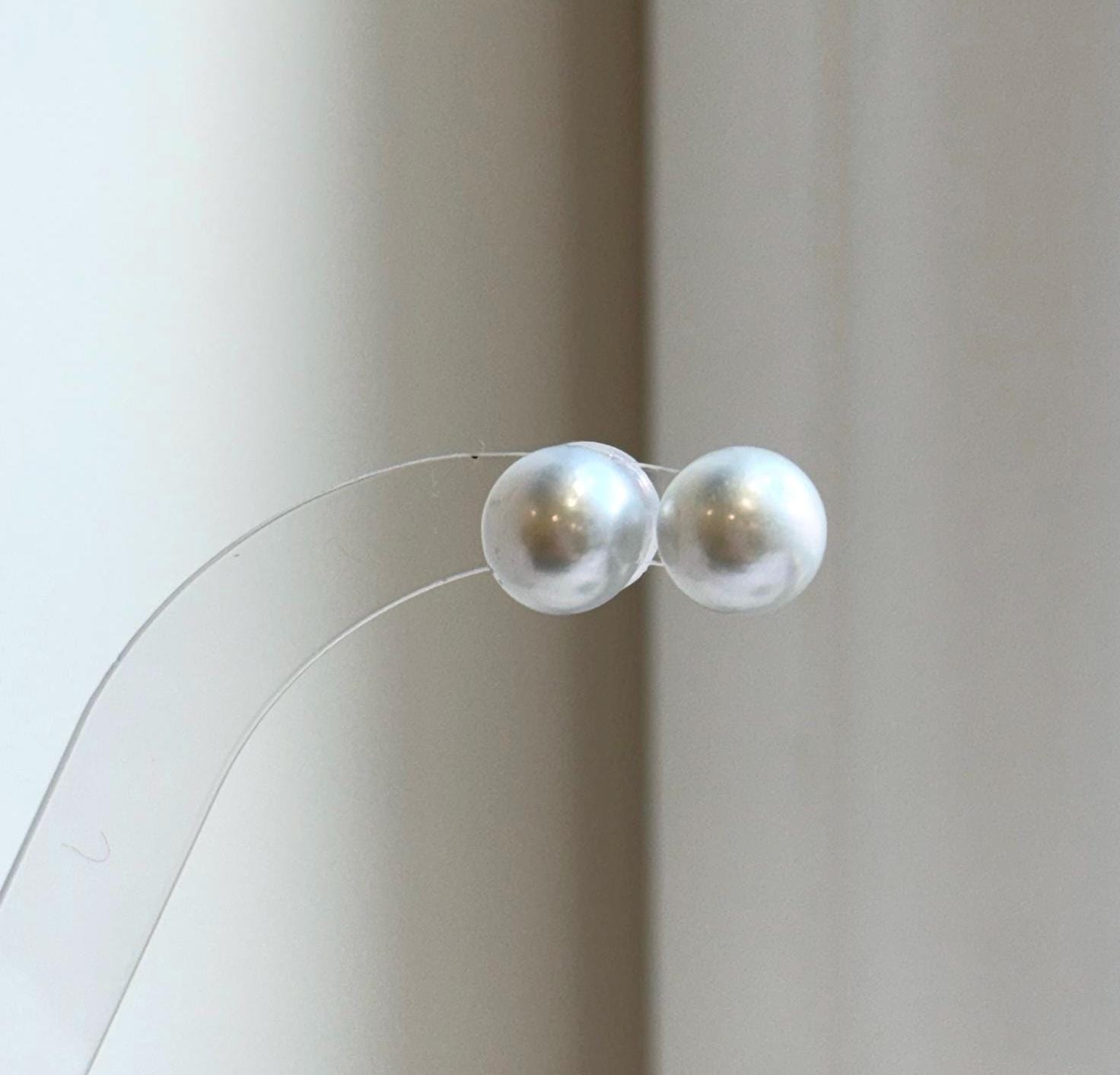 Elly’s 10.1mm White Blue Edison Pearls Earrings Studs: Extreme luster Mirrored, S925 silver minimalist earrings studs.