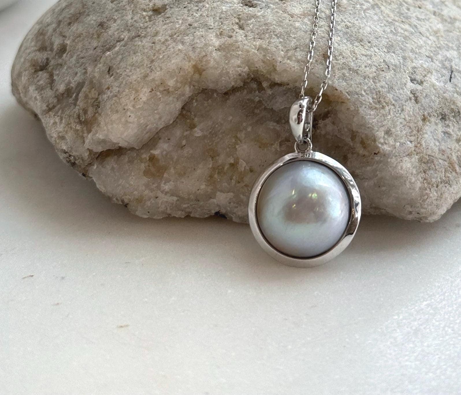 silver ocean Mabe pearl pendant