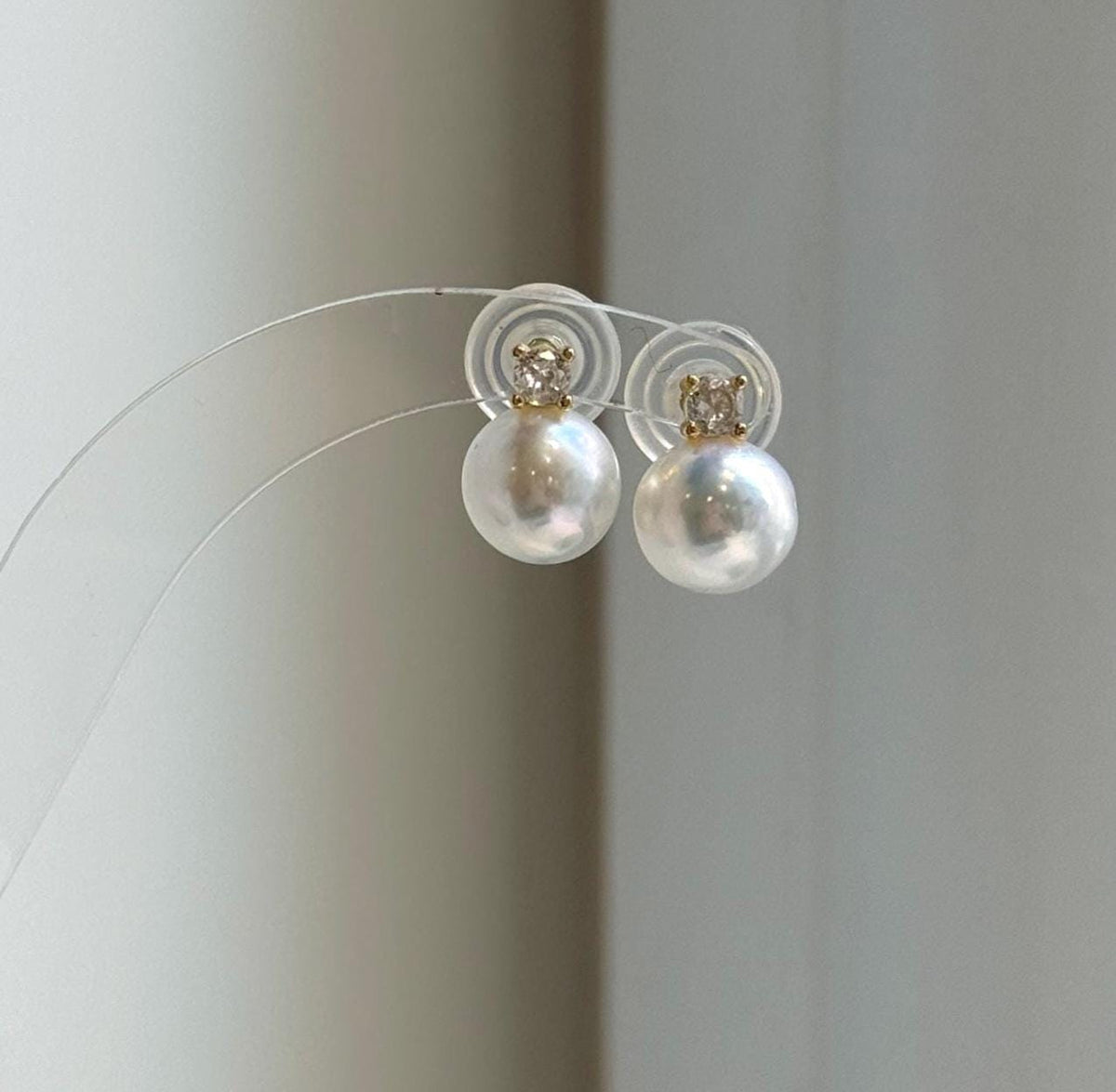 Elly’s 9.8mm White Edison Pearls Earrings Studs: Extreme luster Mirrored, S925 silver minimalist earrings studs.