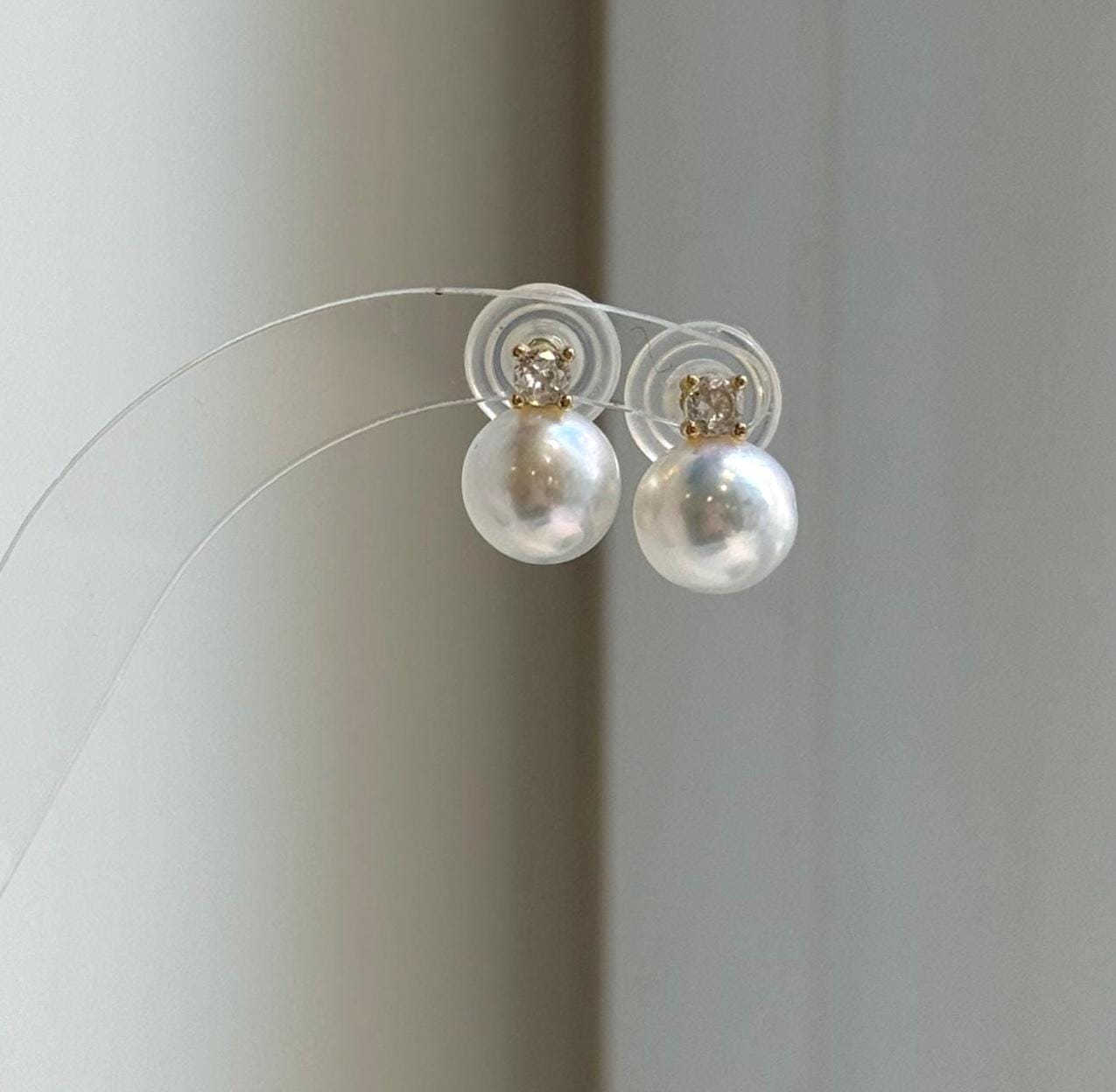Elly’s 9.8mm White Edison Pearls Earrings Studs: Extreme luster Mirrored, S925 silver minimalist earrings studs.