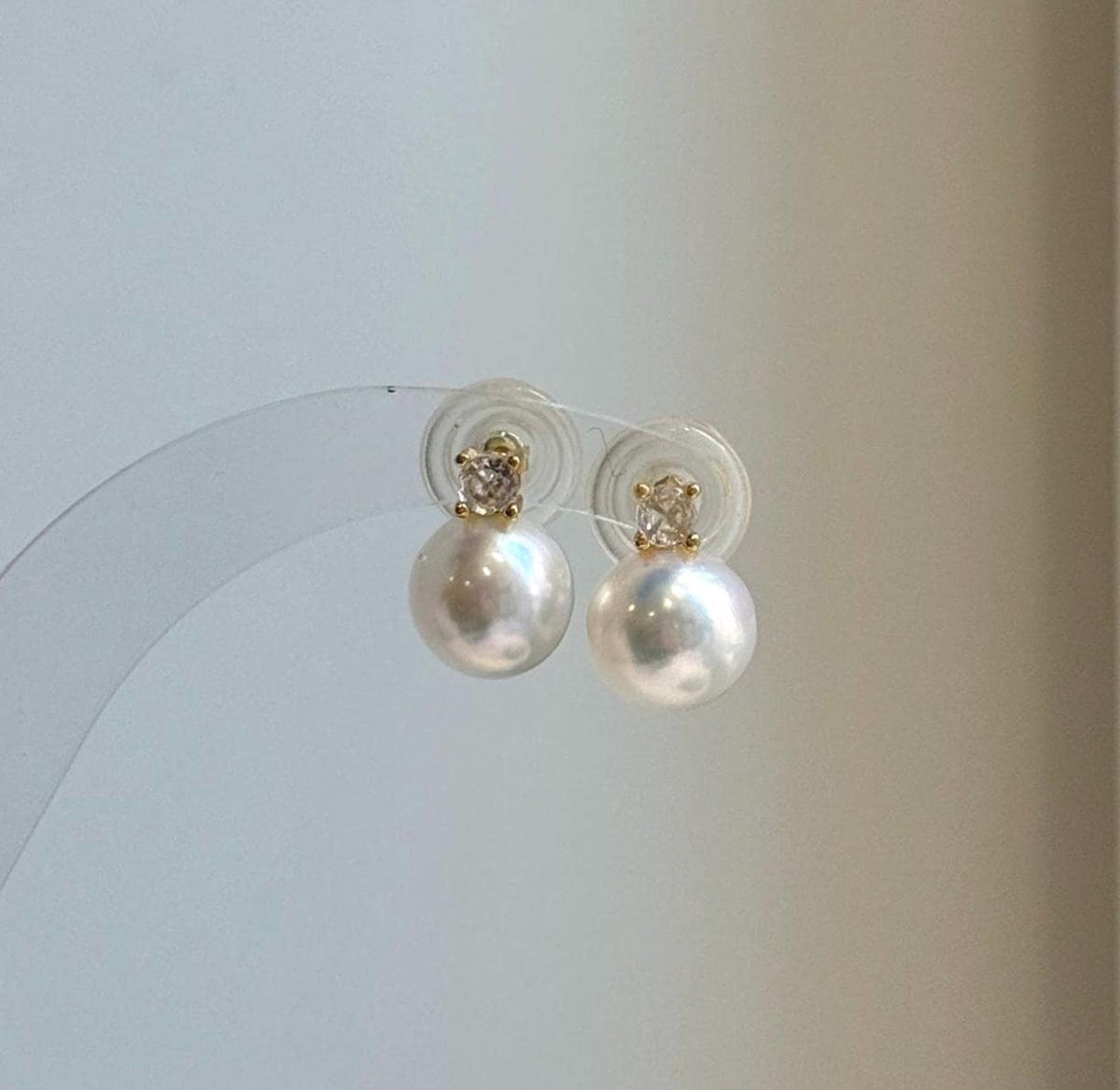 Elly’s 9.8mm White Edison Pearls Earrings Studs: Extreme luster Mirrored, S925 silver minimalist earrings studs.