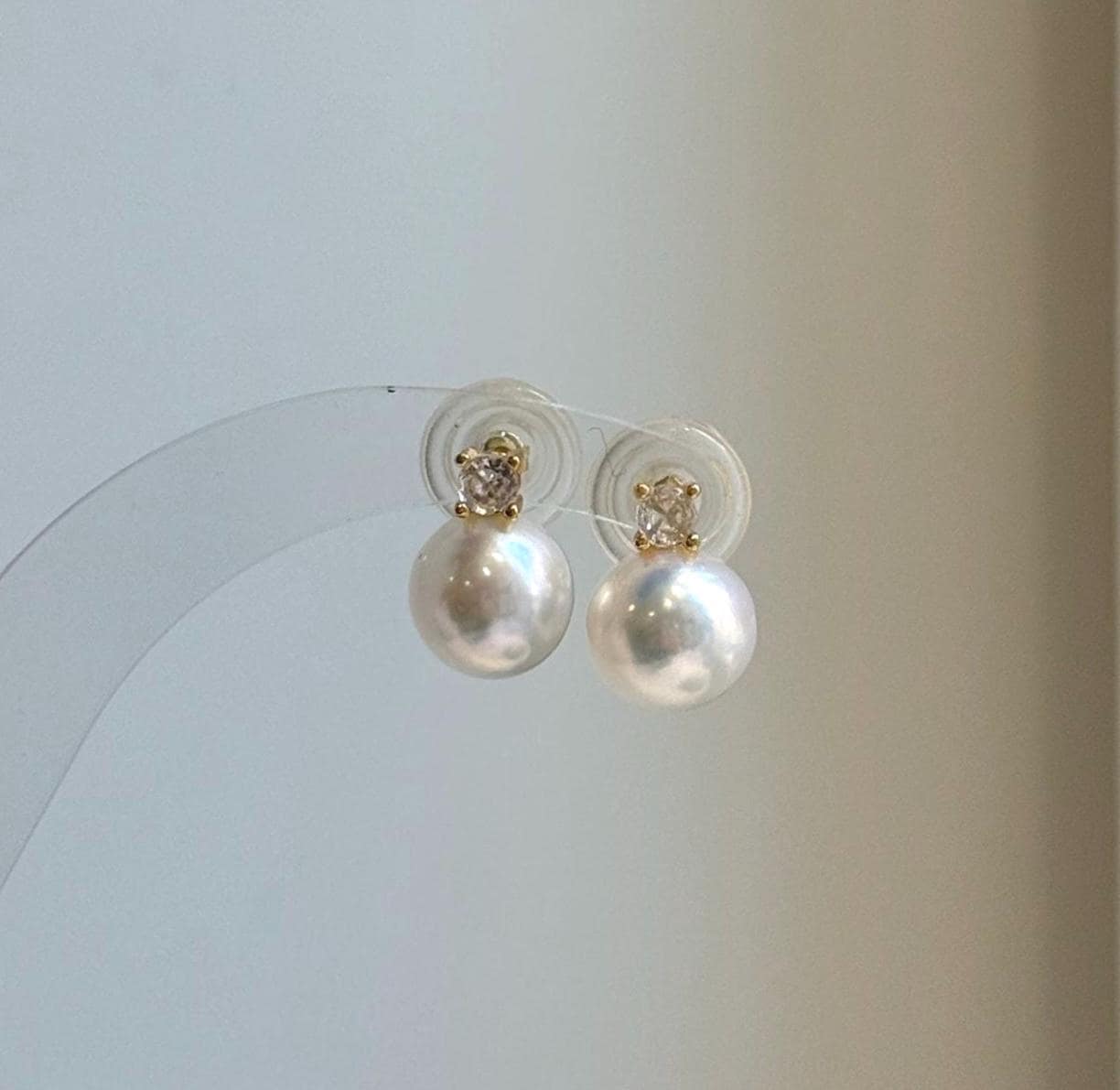 Elly’s 9.8mm White Edison Pearls Earrings Studs: Extreme luster Mirrored, S925 silver minimalist earrings studs.