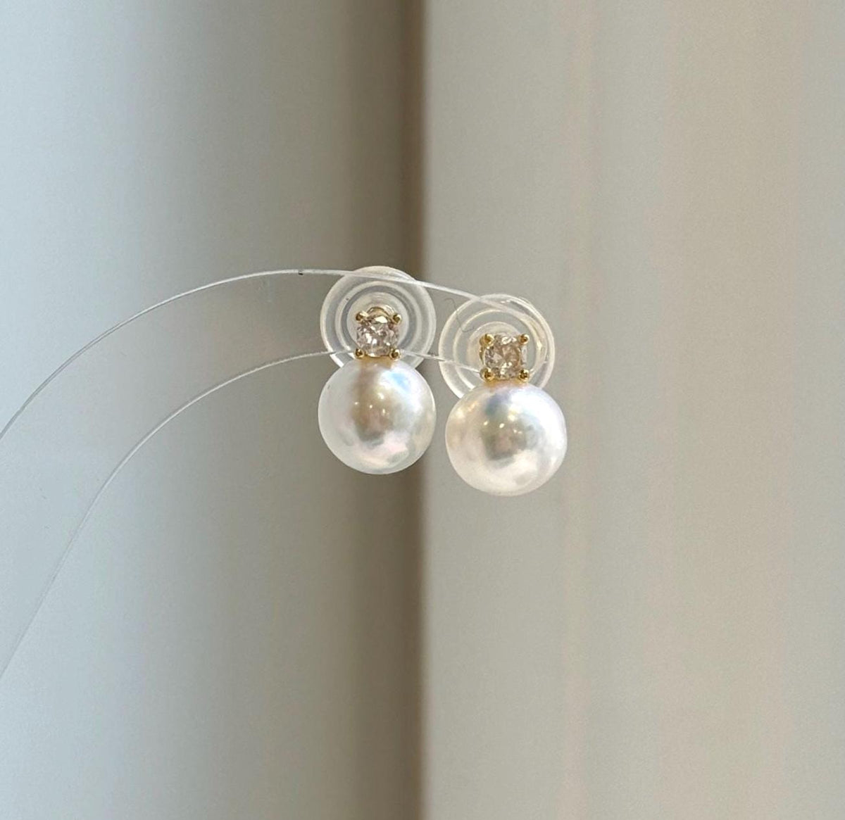 Elly’s 9.8mm White Edison Pearls Earrings Studs: Extreme luster Mirrored, S925 silver minimalist earrings studs.