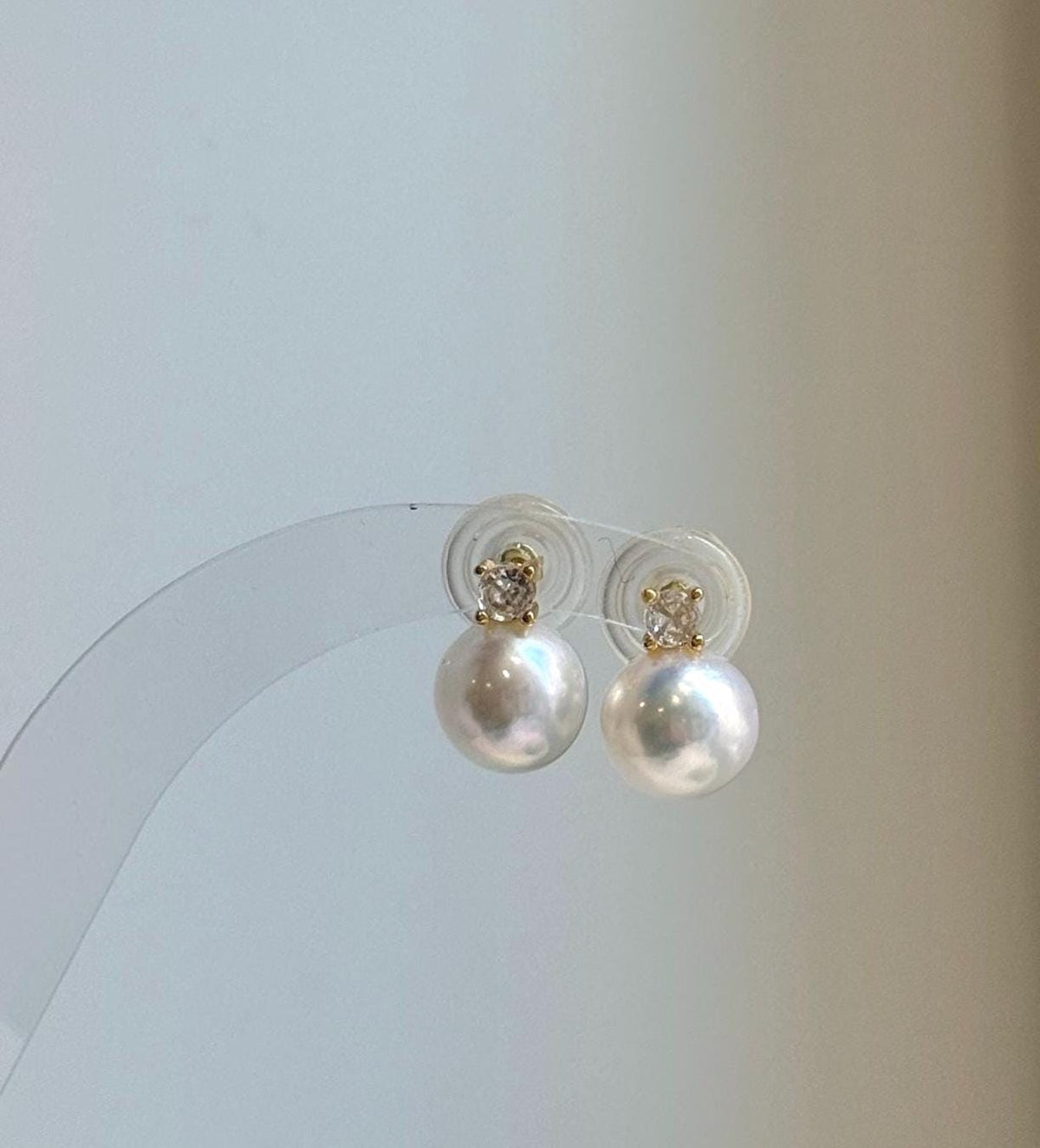 Elly’s 9.8mm White Edison Pearls Earrings Studs: Extreme luster Mirrored, S925 silver minimalist earrings studs.