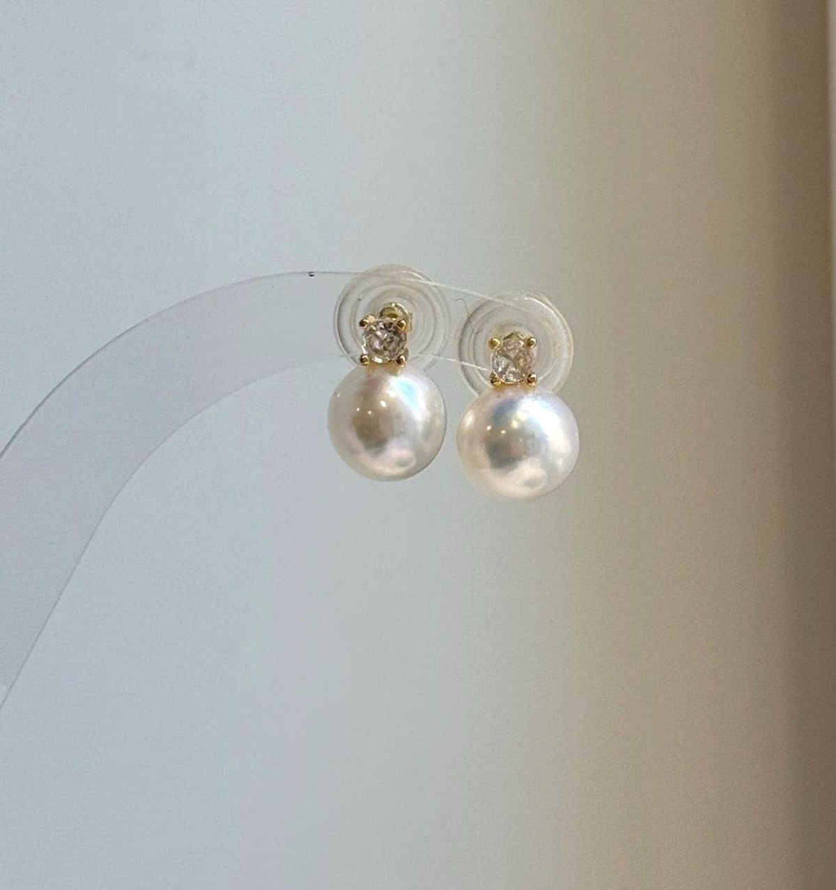 Elly’s 9.8mm White Edison Pearls Earrings Studs: Extreme luster Mirrored, S925 silver minimalist earrings studs.