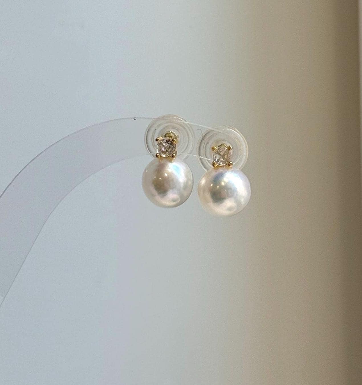 Elly’s 9.8mm White Edison Pearls Earrings Studs: Extreme luster Mirrored, S925 silver minimalist earrings studs.