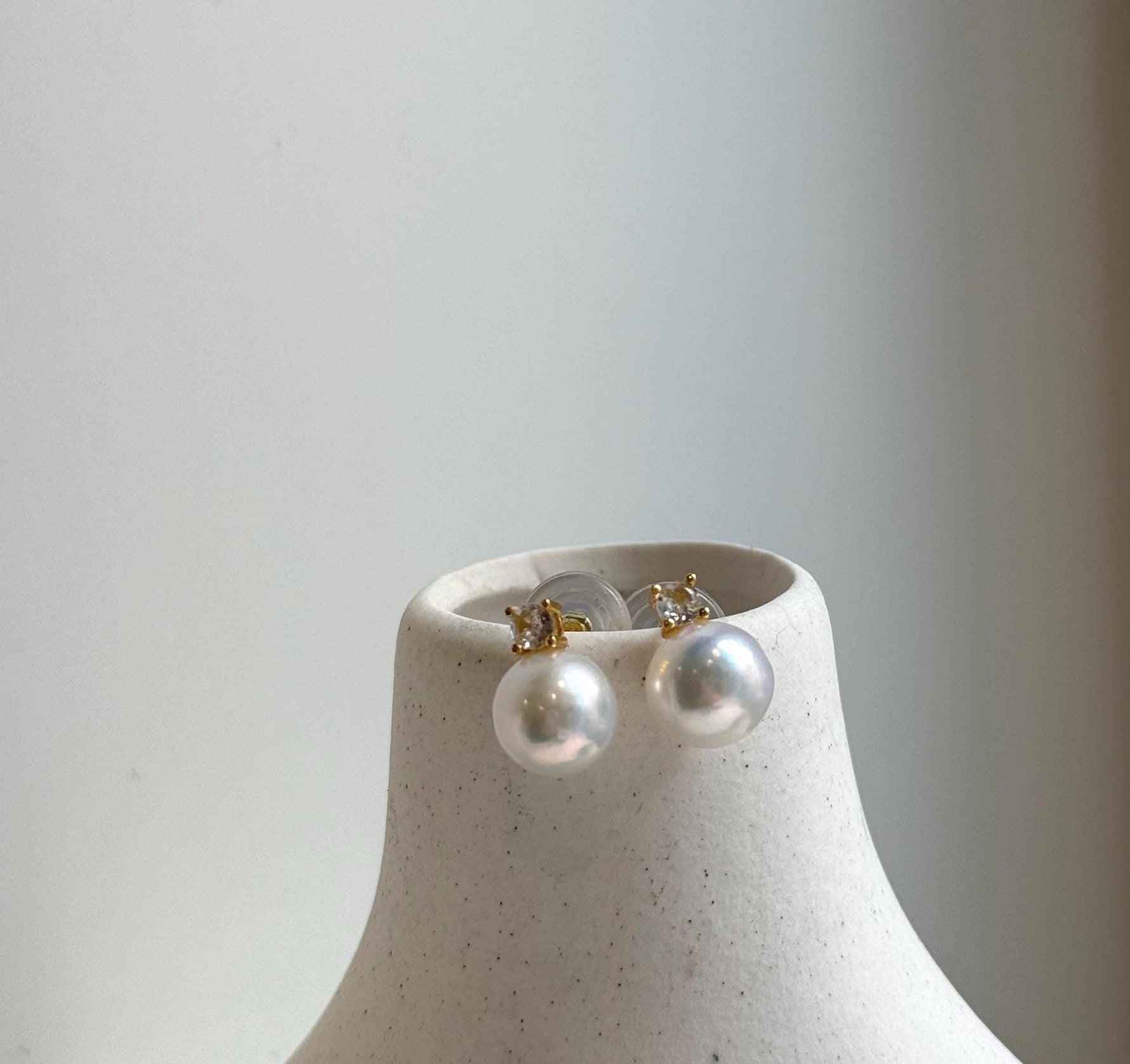 Elly’s 9.8mm White Edison Pearls Earrings Studs: Extreme luster Mirrored, S925 silver minimalist earrings studs.
