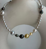 Elly’s Multicolor ocean white Freshwater pearls necklace:Extreme luster mirrored, 19.3”, S925 silver necklace strand.