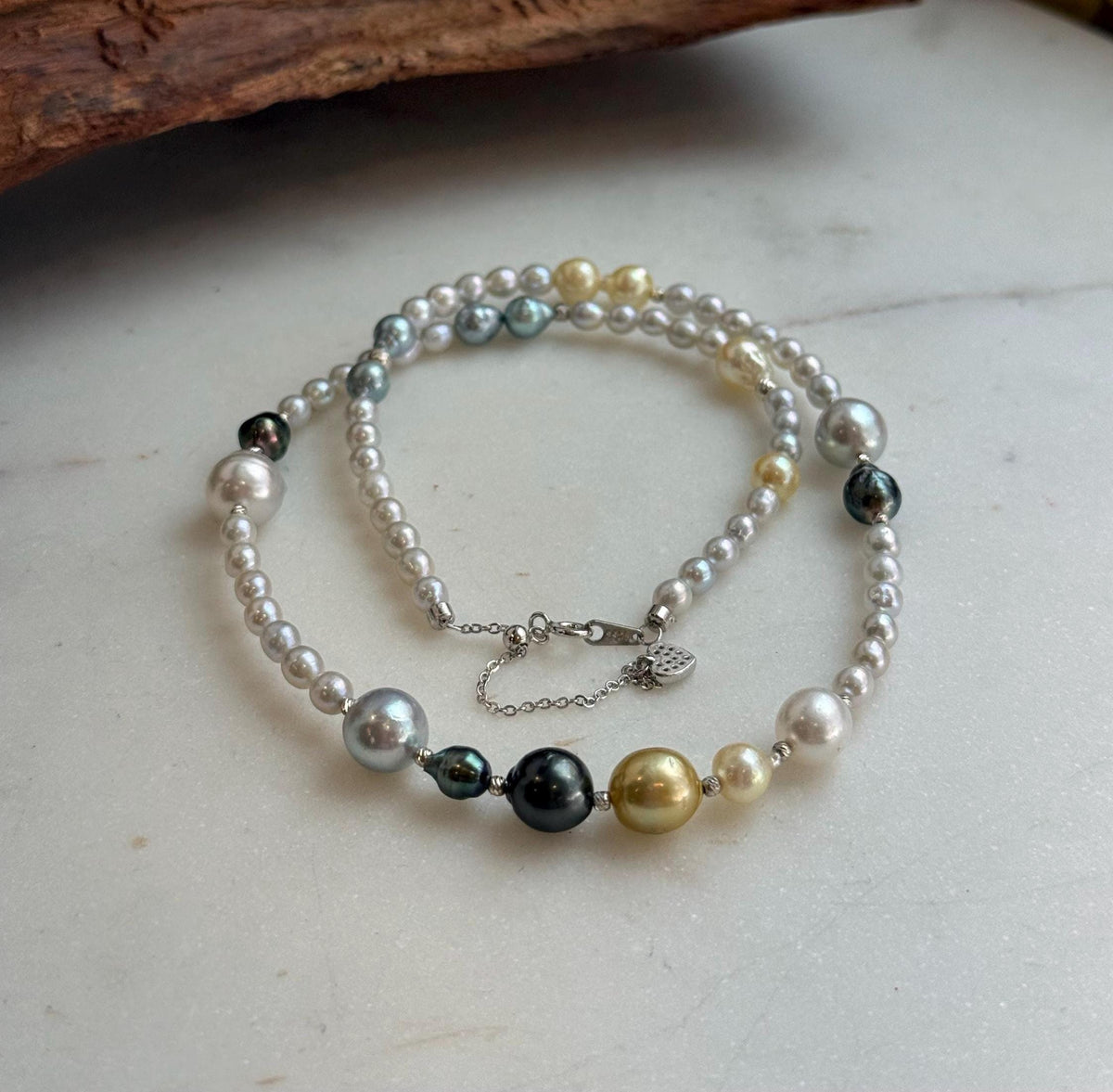 Elly’s Multicolor ocean white Freshwater pearls necklace:Extreme luster mirrored, 19.3”, S925 silver necklace strand.