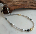 Elly’s Multicolor ocean white Freshwater pearls necklace:Extreme luster mirrored, 19.3”, S925 silver necklace strand.